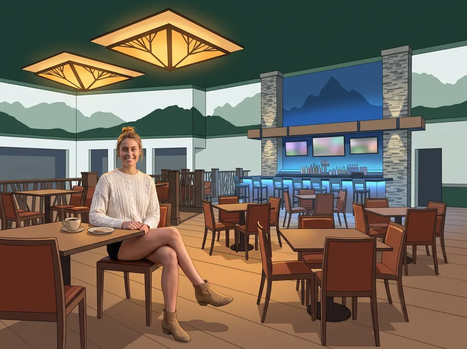 Woman at a table in the casino restaurant