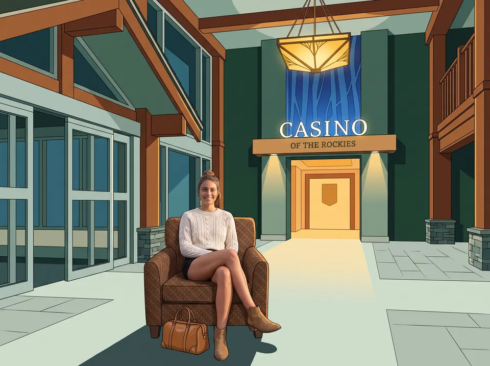 Woman in an armchair by the casino entrance
